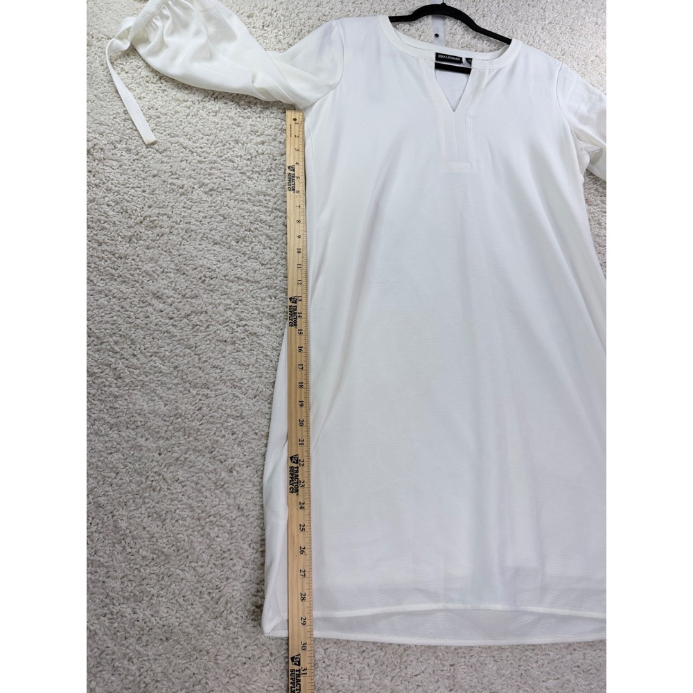 Nina Leonard Womens White Crepe Shift Dress Tie Sleeve Split V-Neck Large - Picture 11 of 12